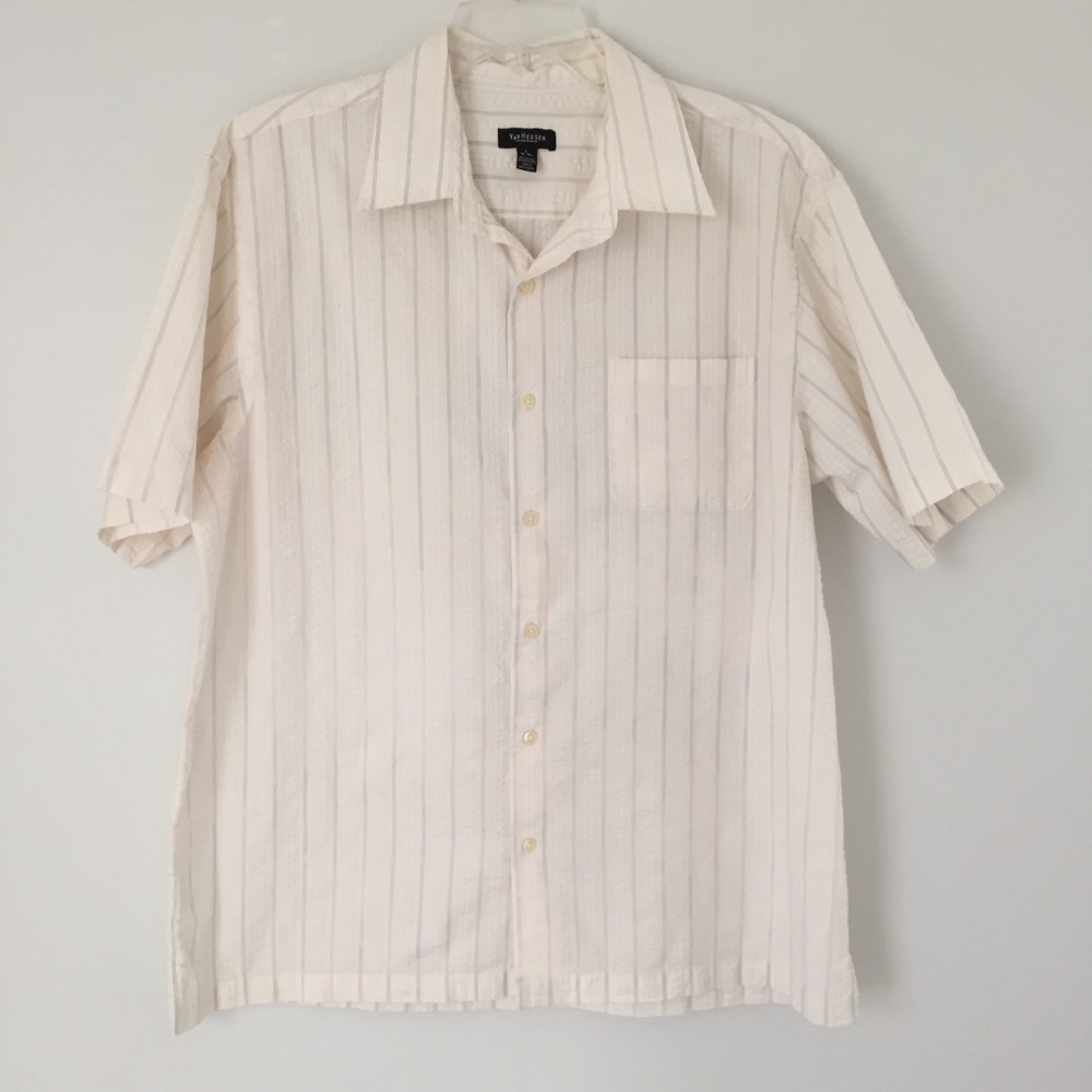 Van Heusen White & Tan Striped Shirt - L